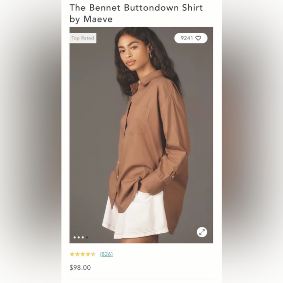 $98 MAEVE BY ANTHROPOLOGIE The Bennet Oversized Shirt Sz S Long Sleeve Hi-Low - Picture 3 of 16